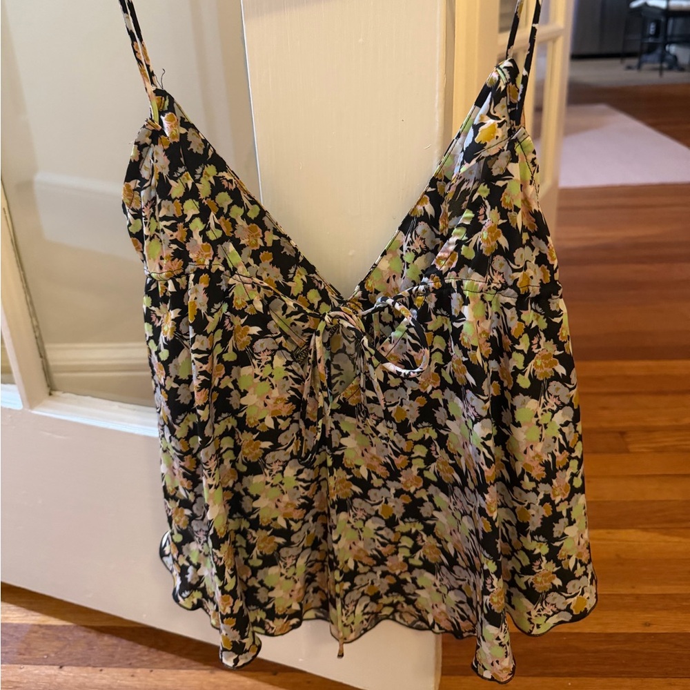 Free People Black Floral Tank Top